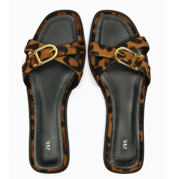 ZARA Animal Print Leather Sandals - Picture 1 of 15